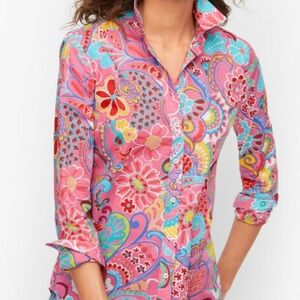 Talbot Cotton Button Front Shirt Mod Floral Pink Light Weight Size S